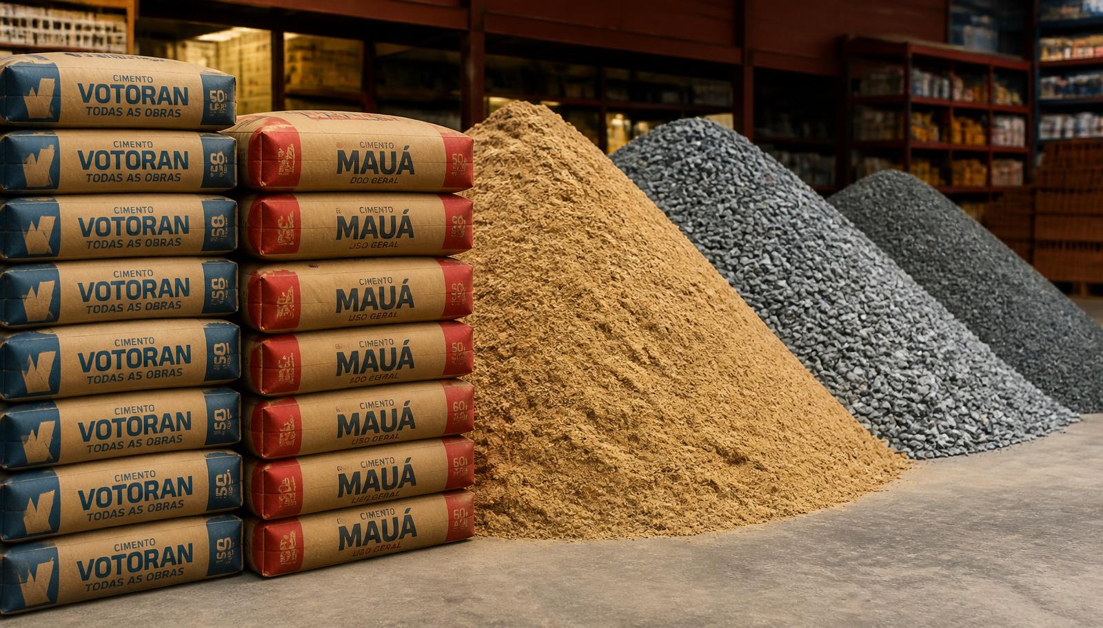 Sacos de cimento empilhados em pallets no depósito